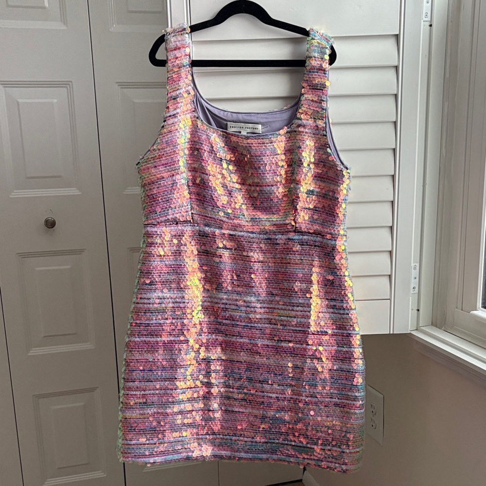 English Factory Lilac Tweed Iridescent Sequin A-Line Dress
